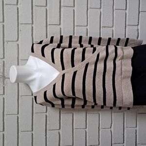 Belle Tan/Black Striped Criss Cross V-Neck Sweater. Size Medium NWT